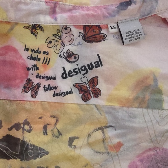 Desigual Floral Button-Up Shirt β Adjustable Sleeves, Womenβs XS - Picture 9 of 11